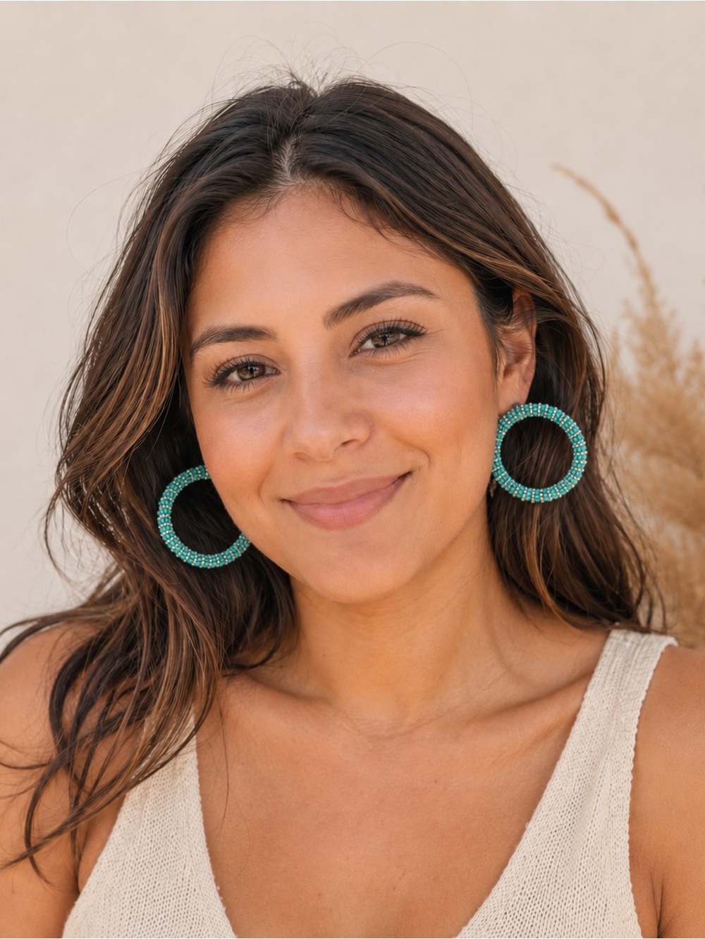 Lucas Jack Turquoise Beaded Hoop Earrings With Pouch